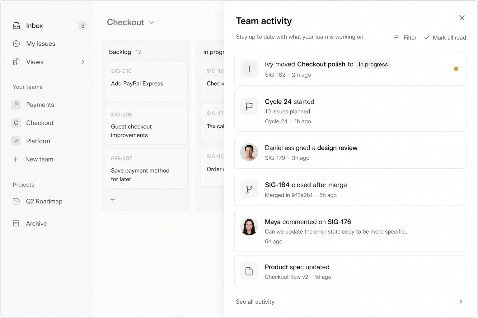 Team activity notifications in Signal