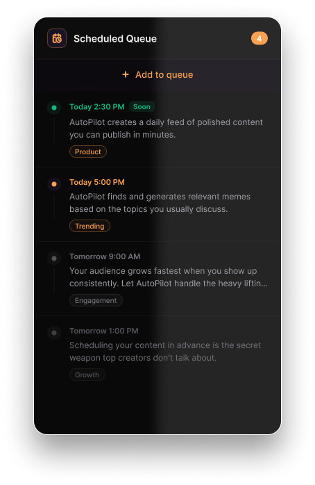 Scheduled queue panel